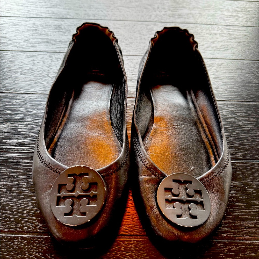 Tory Birch Black on Black flats size 10